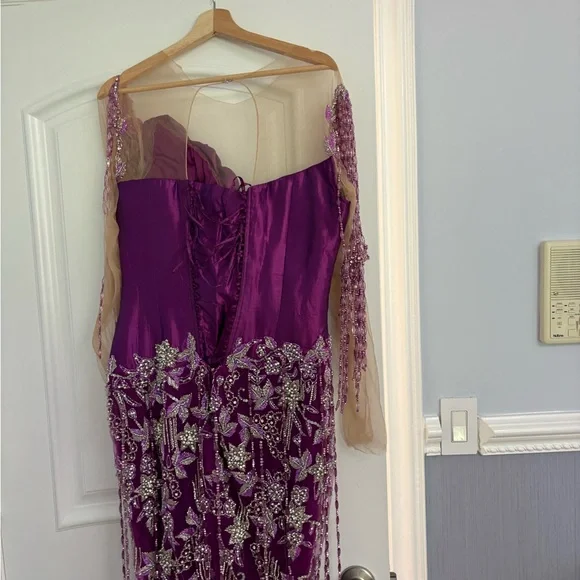 Elegant Purple Gown with Silver Embellishments